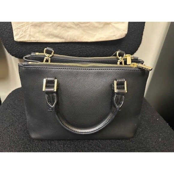 Tory Burch Tote Black Leather Robinson Micro Double-Zip Cross Body + Dust Bag - Picture 4 of 14